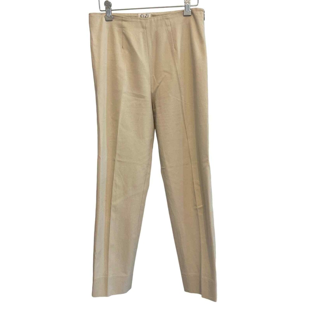 CIZI flat front side zip women's khaki pants‎ measures size 2. Preowned.